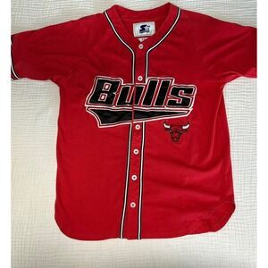 Starter Chicago Bulls Baseball Jersey Button Up Red NBA Mens Medium